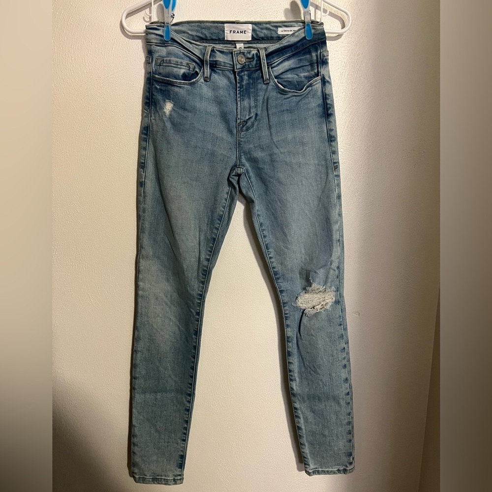 FRAME Classic Le Skinny de Jeanne Light Wash Denim Skinny Jeans Womens Sz 25 EUC